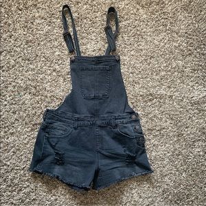 Forever 21 Black Distressed Overalls